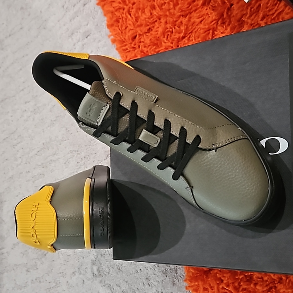 Coach men leather sneakers! Never worn! Olive green